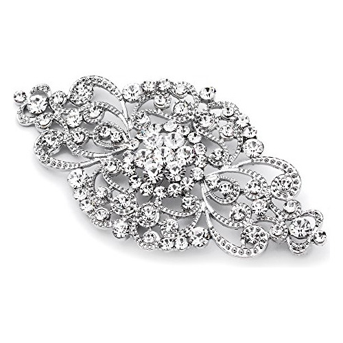 Broche De Cristal Nupcial Vintage - Top Vendido De Plata Ant