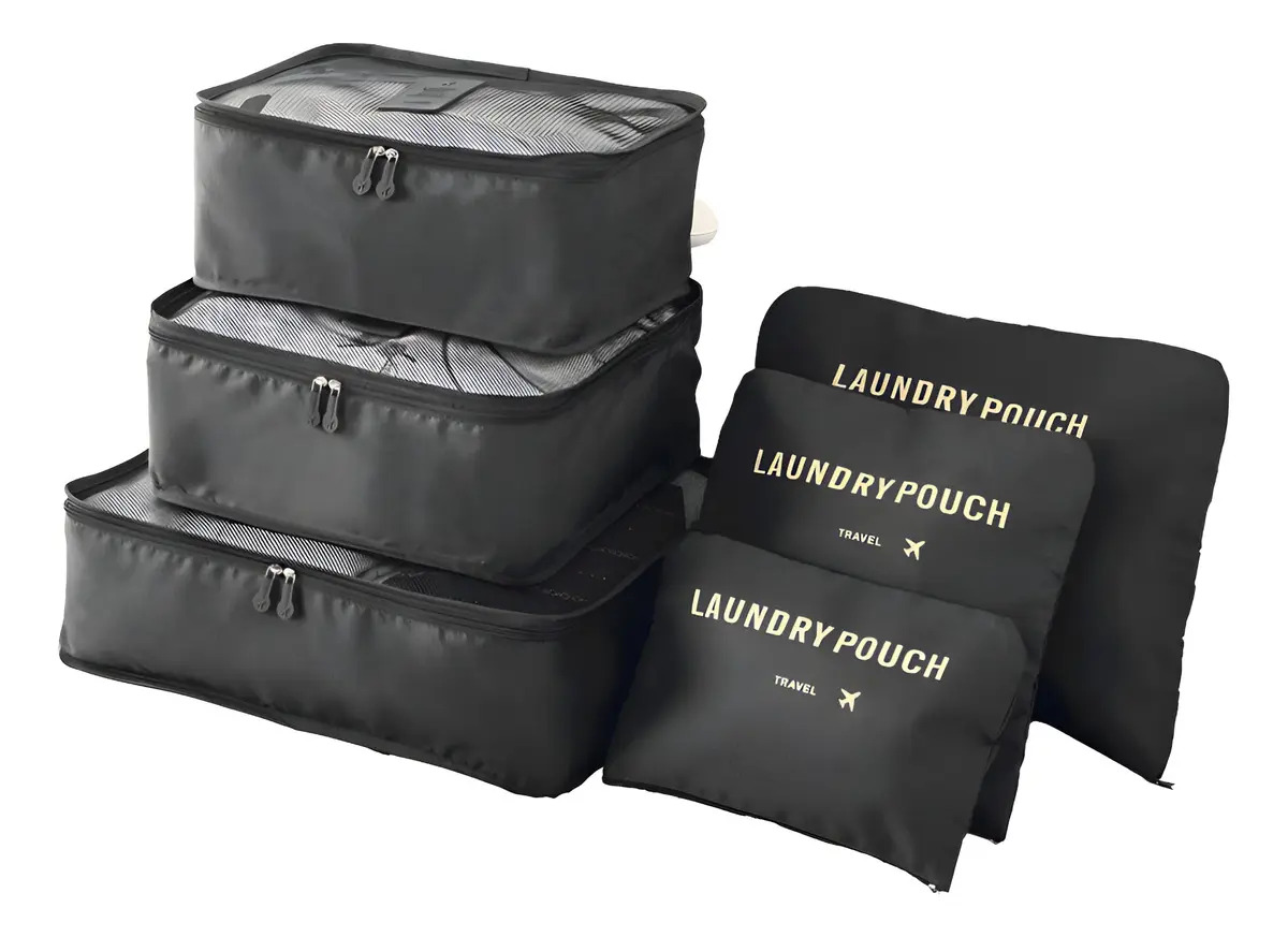 Organizador Valija Viaje Travel Laundry Pouch 6 Piezas Negro