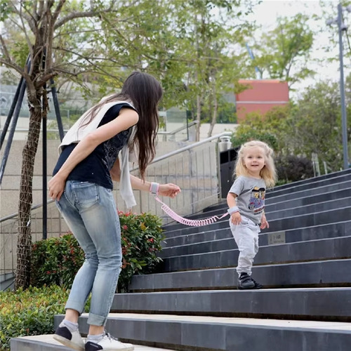 Pulseira Segurança Guia Pulso Infantil Bebê Com Trava Chave Cor Rosa Lisa