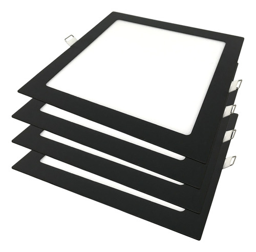  Panel Led Embutir Cuadrado Negro 24w Luz Fria Pack X4 