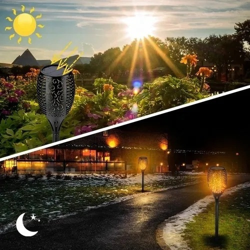4pc Lámpara Solar Led Antorcha Camino Jardín Luz Solar