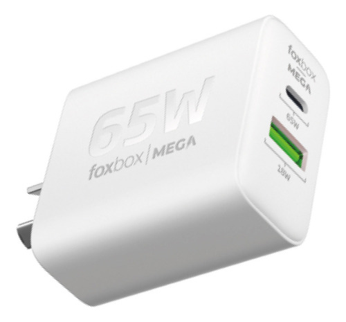 Cargador De Pared Gan Foxbox Mega 65w Negro Color Blanco
