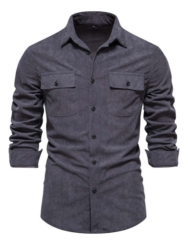 Camisa F Para Hombre De Manga Larga Con Botón De Solapa De C