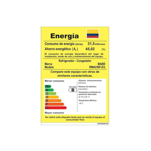 Imagen 10 de 10 de Nevera Mabe No Frost De 230lts Brutos Platinum- Rma230fjcl