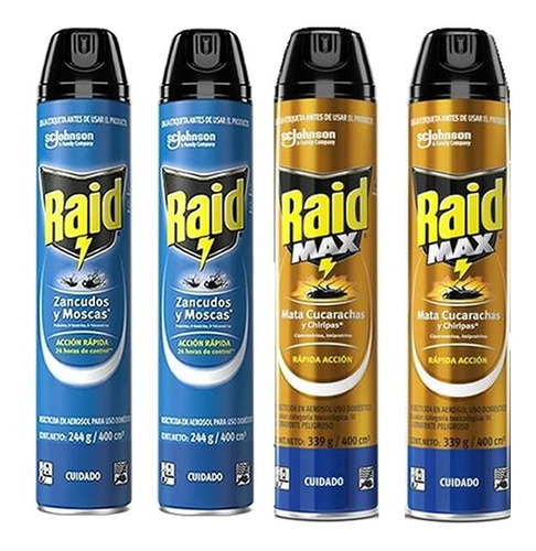 Kit Insecticida Raid Volador Y Rastreros 4 Und