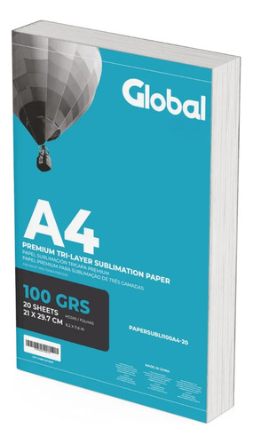 Papel A4 Para Sublimar Y Estampar - 95% Transferencia - 210 X 297 Mm - 100 Gramos - Resma De 20 Hojas - Marca Global Electronics
