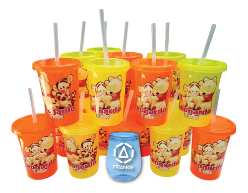 Vasos Decorados Winnie Pooh 20pzas Reusable Con Popote