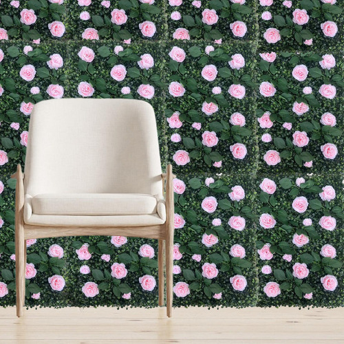 Panel De Pared De Césped Artificial Con Flores Panel Rosa