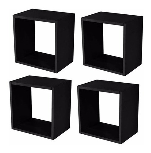 Kit 04 Nichos Preto Decorativo 31x31x15 Prateleira Cubo Sala