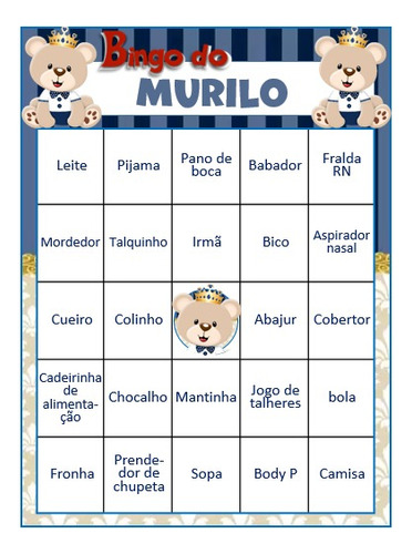 Bingo Bebê Criança Personalizado P/ Imprimir Frete Grátis