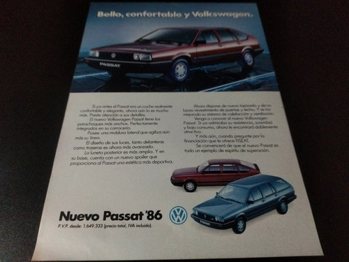 (pa622) Publicidad Clipping Volkswagen Passat * 1986
