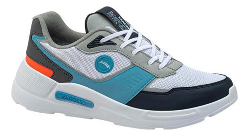 Tenis Choclo Karosso D103 Blanco Con Marino Y Gris De Hombre