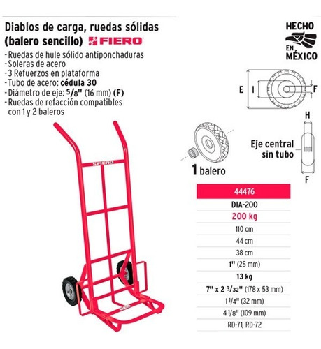 Imagen 2 de 3 de Diablo Carga 200 Kg Ruedas Sólidas Balero Sencillo 44476