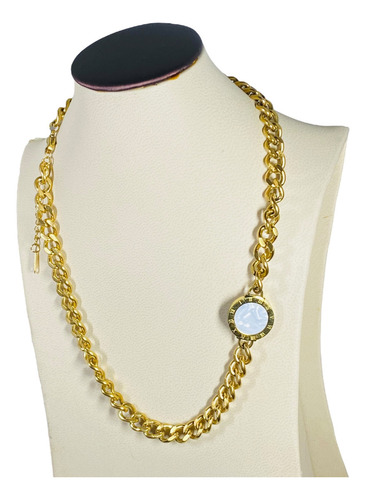Collar Cadena Cubana Gruesa Dije Números Romanos Bañado Oro