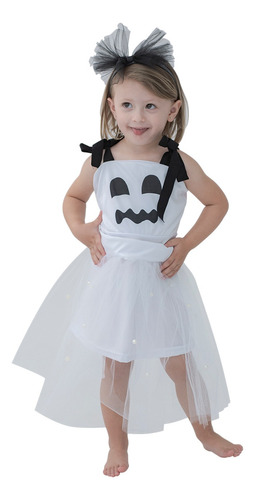 Vestido Infantil Fantasia Menina Halloween Fantasma Tiara