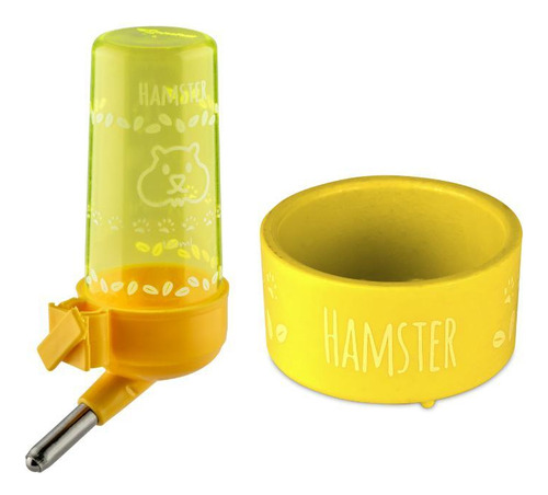 Kit Bebedouro E Comedouro De Hamster N 3 Amarelo Injetfour