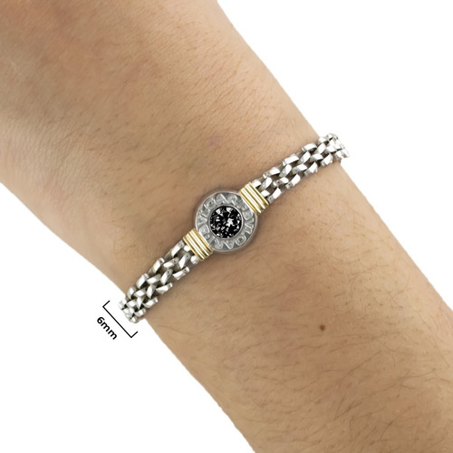 Imagen 3 de 10 de Pulsera Plata Y Oro Mujer Cubic Y Onix - Payasón Regalo