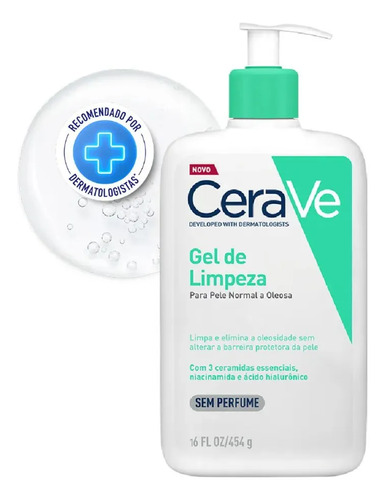 Gel de Limpeza Facial Peles Normais a Oleosas com Ácido Hialurônico CeraVe, 454g