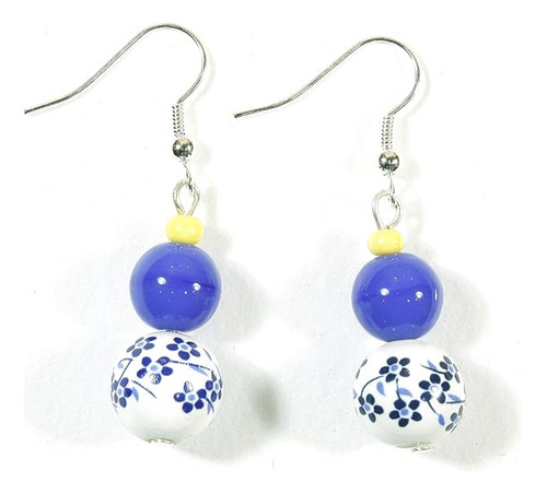 Pendientes Cl Sicos Azules Y Amarillos  Cuentas De Porcelana