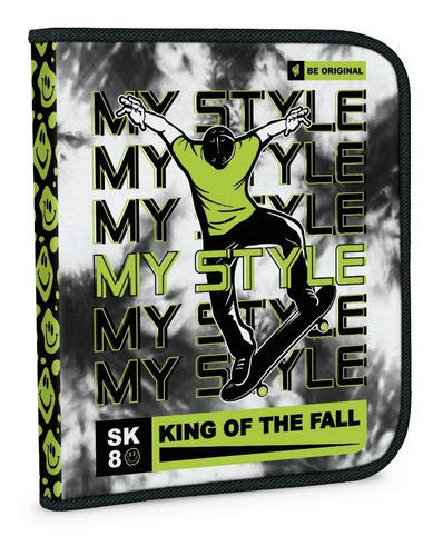 Cartuchera 1 Piso Skater My Style Sk8 King Of The Fall Color Negro con Lima SK8 Skater