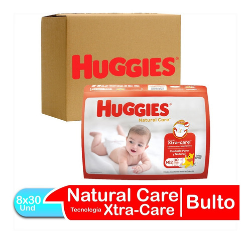 Imagen 1 de 3 de Pañales Para Bebe Huggies Natural Care Talla M Bulto 8x30 Un