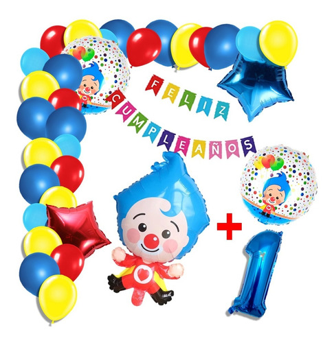 Kit Decoración Globos Metálicos (37 Piezas) Payaso Plim Plim