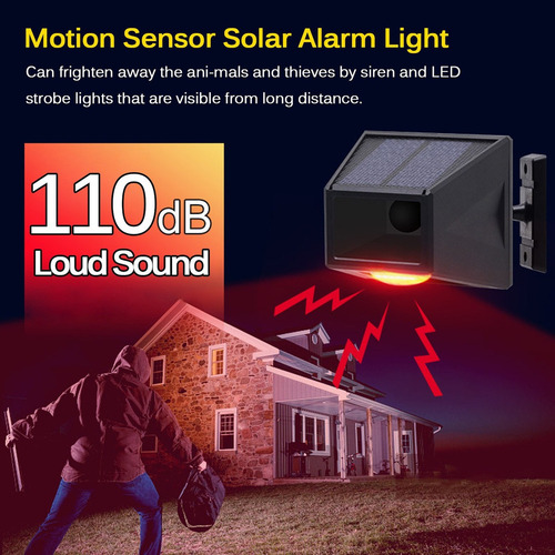 Sensor De Movimiento Solar Luz De Alarma 110db Gran Sirena L