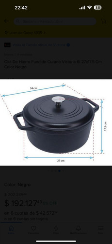 Cacerola Horno Holandés Victoria Fundición Curada 28cm Negro (Usado)