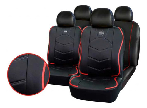 Juego Cubreasiento Momo Auto Combinado Ecocuero Y Tela Negro