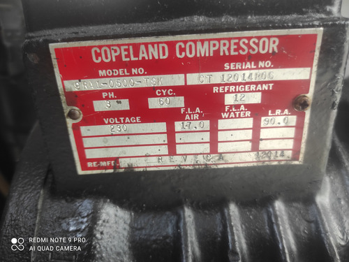Compresor Copeland Semihermético 9ra1-0500-tsk