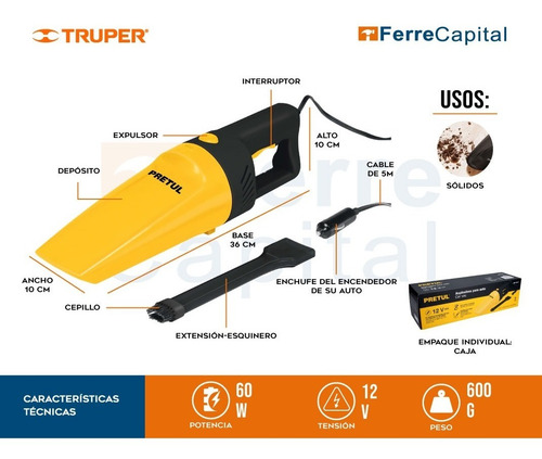 Aspiradora Para Auto, De 12 Volts, Pretul Pretul 22090