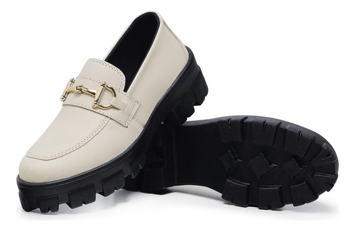 Kit 2 Pares Mocassim Feminino Tratorado Plataforma Com Metal