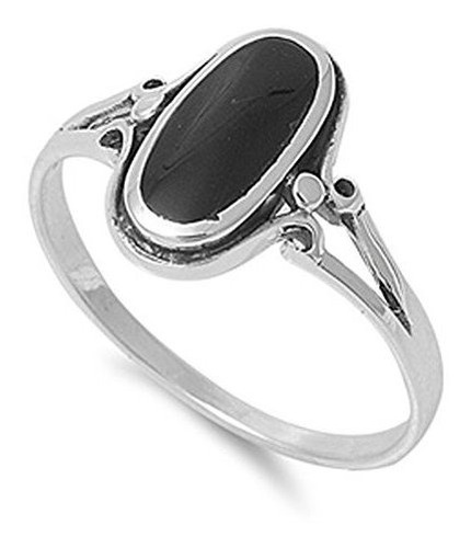 Anillo De Ónix Negro Simulado De Plata Esterlina Para Mujer