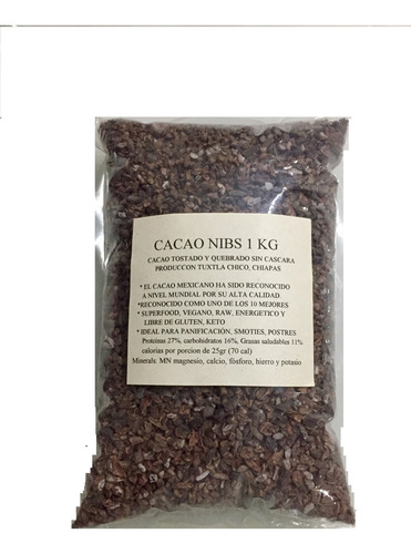 Cacao Nibs Bolsa 3kg Vegan Keto Organico Sin Gluten Kosher