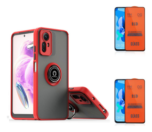 Case Hardness Ring Rojo Para Xiaomi Redmi Note 12s + 2 Micas