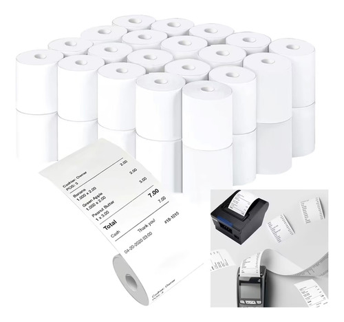 40 Rollos Papel Térmico 57x30 Impresora 58mm Para Oficina