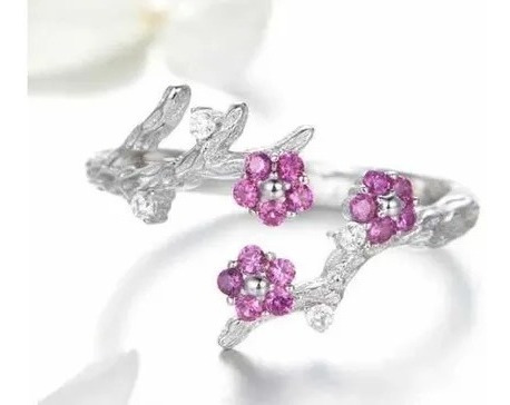 Imagen 4 de 5 de Anillo 100% Plata Esterlina Flores Ajustable Cristales Swaro