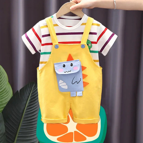 Traje De Bebé Unisex De Verano Con Rayas De Dibujos Animados