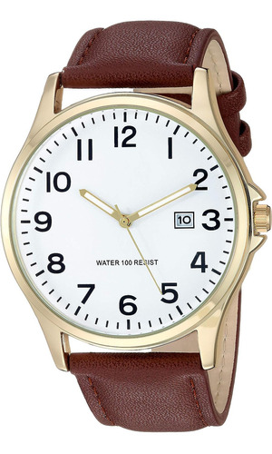 Reloj Amazon Essentials De Correa Fácil De Leer Para Homb Color de la correa Caqui Color del bisel Dorado Color del fondo Blanco