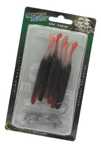 Kit 6 Iscas Artificiais Soft Shad + 2 Anzol Jig Head Maruri