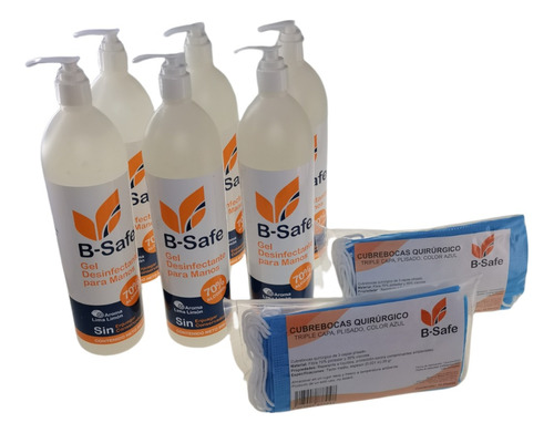 Gel Antibacterial B-safe Lima Limón 900ml-6pzas+20cubrebocas