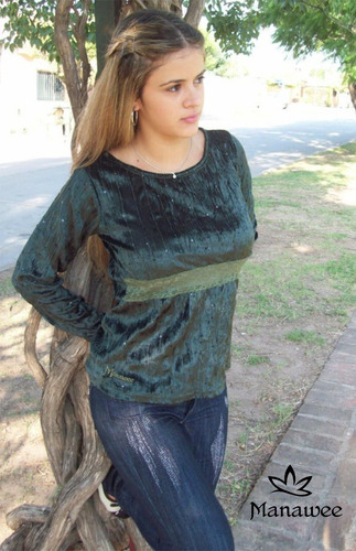 Remera Manawee Mujer Manga Larga Con Puntilla