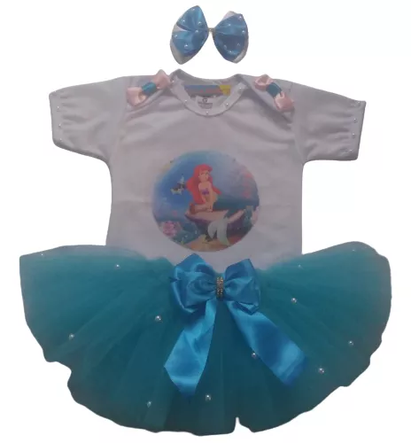 Roupa Fantasia Sereia Mesversario C Tiara Ariel Bebe Menina no Shoptime