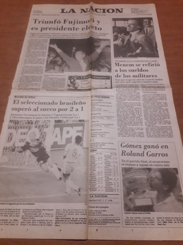 Tapa Diario La Nación 11 06 1990 Mundial Fútbol Fujimori Men