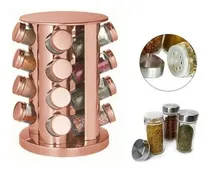 Comprar Porta Temperos E Condimentos Inox 16 Potes Suporte Giratório Cor Rose gold
