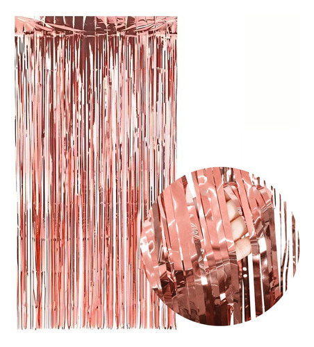 Imagen 1 de 10 de Cortina Metalizada Flecos Lluvia Tiras Rosa Dorada 1 X 2 M ®