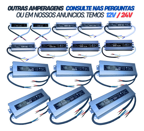 05pçs Fonte Blindada Bivolt Automátic P/ Led Ip67 150w 12,5a