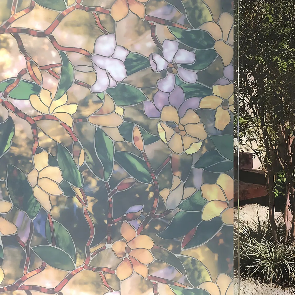 Pelicula Adesivo Eletrostatica Vidro Jateado Flor Magnolia Cor Colorido
