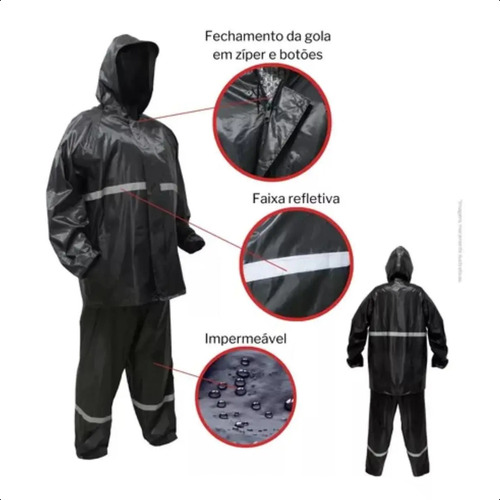 Capa De Chuva Impermeável P/motoqueiro Preta Jaqueta E Calça