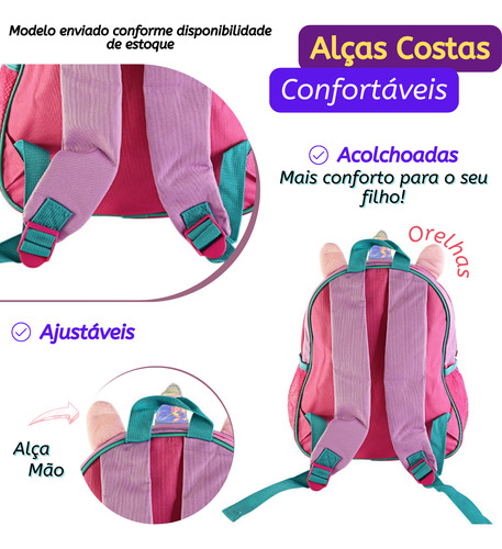 Mochila Criança Menina Costa Cor Rosa Desenho Unicórnio 3d